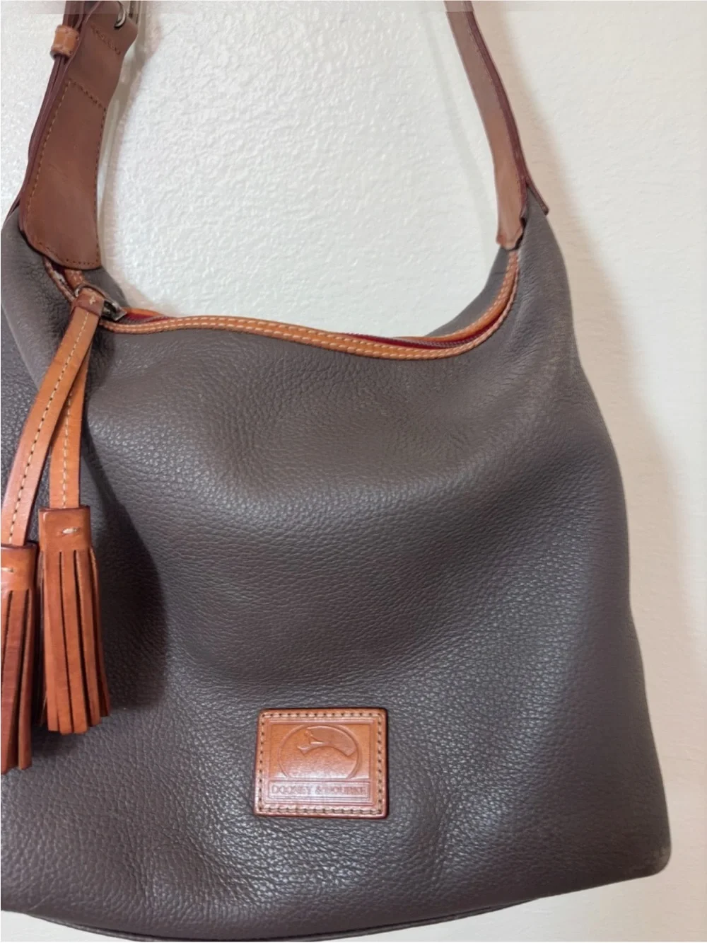 Dooney & Bourke gray and Tan Leather Hobo Bag